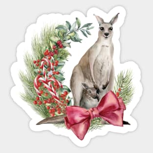 An Australian Christmas - Kangaroo Illustration Sticker